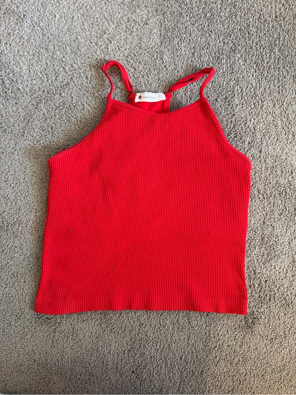 Red Ribbed Halter Tank Top w/ Built-In Bra